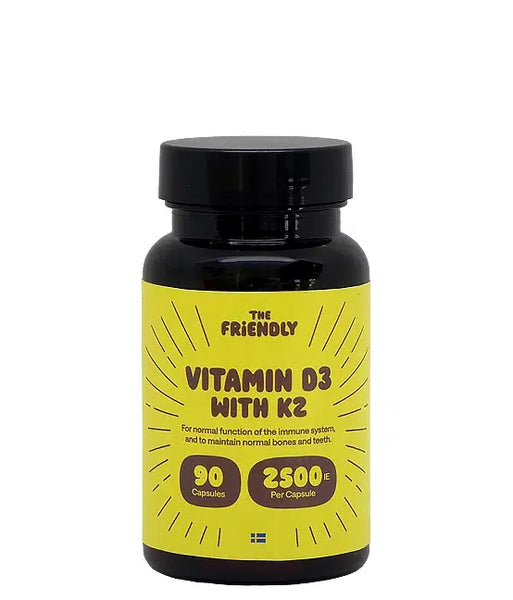 Vitamin D3 with K2 kapsuler (2500 ie per kapsule) – For immunforsvar, muskler og skjelett (62,5 µg D3 + 100 µg K2)