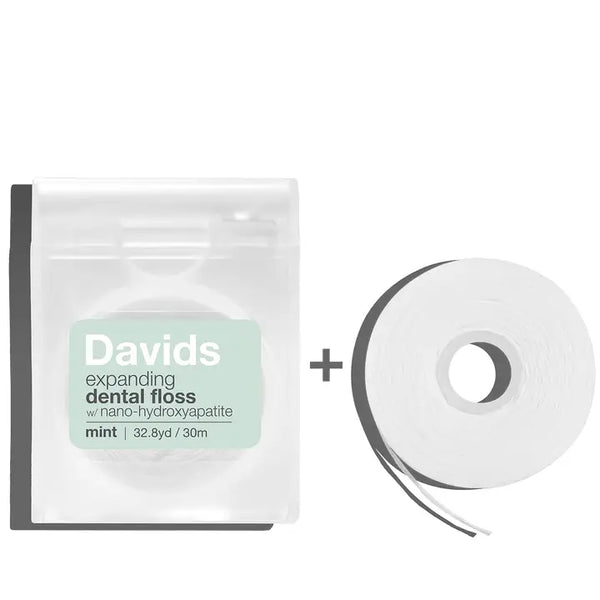 Davids Expanding Dental Floss – Påfyllbar tanntråd med dispenser + refill (60 m / mintsmak)