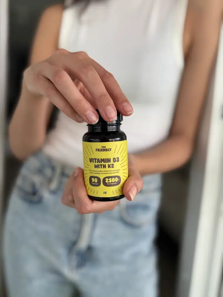 Vitamin D3 with K2 kapsuler (2500 ie per kapsule) – For immunforsvar, muskler og skjelett (62,5 µg D3 + 100 µg K2)