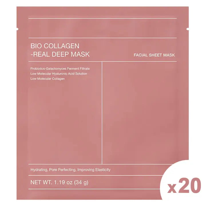 Koreansk Bio-Collagen Ansiktsmaske – Fuktighetsgivende Kollagenmaske med Niacinamid, Hyaluronsyre og Fermenterte Aktiver (20 stk)