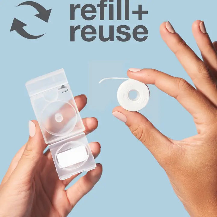 Davids Expanding Dental Floss – Påfyllbar tanntråd med dispenser + refill (60 m / mintsmak)
